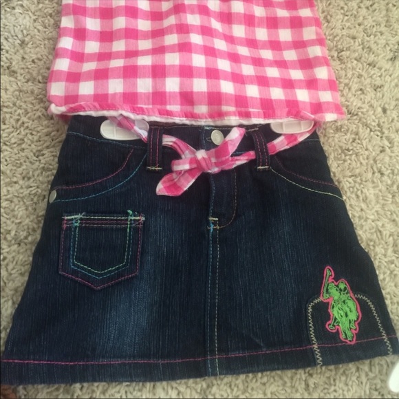 US Polo Girls Denim Onesie Skirt  and plaid top - Picture 6 of 8